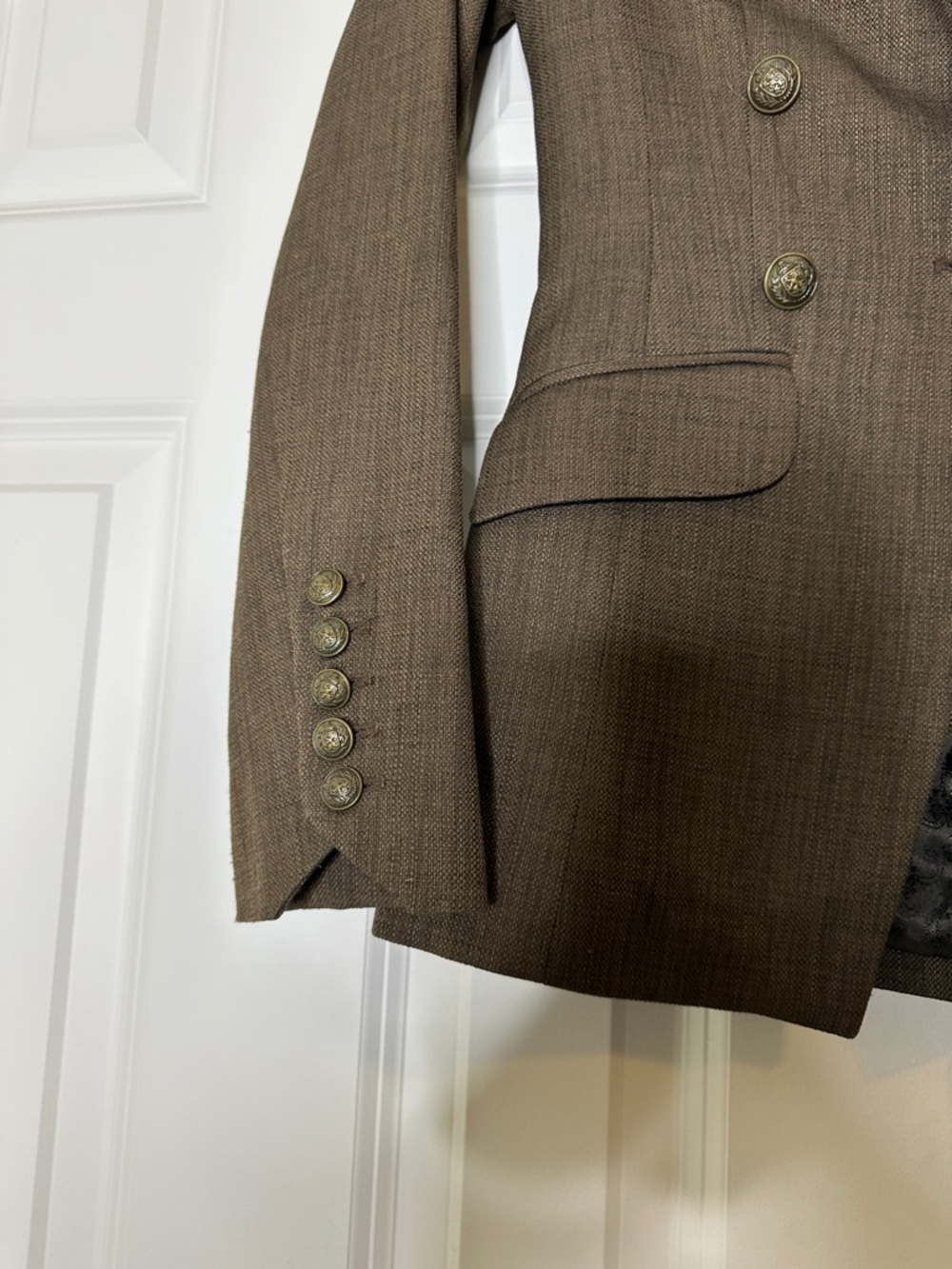 Intermix Christie Brown Slim Button Classic Blazer Petite Small See Flaw - Picture 3 of 8